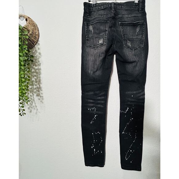 AMIRI Skinny-Fit Appliquéd Paint-Splatter Distressed Stretch-Denim Jean Black 28 - Picture 5 of 15